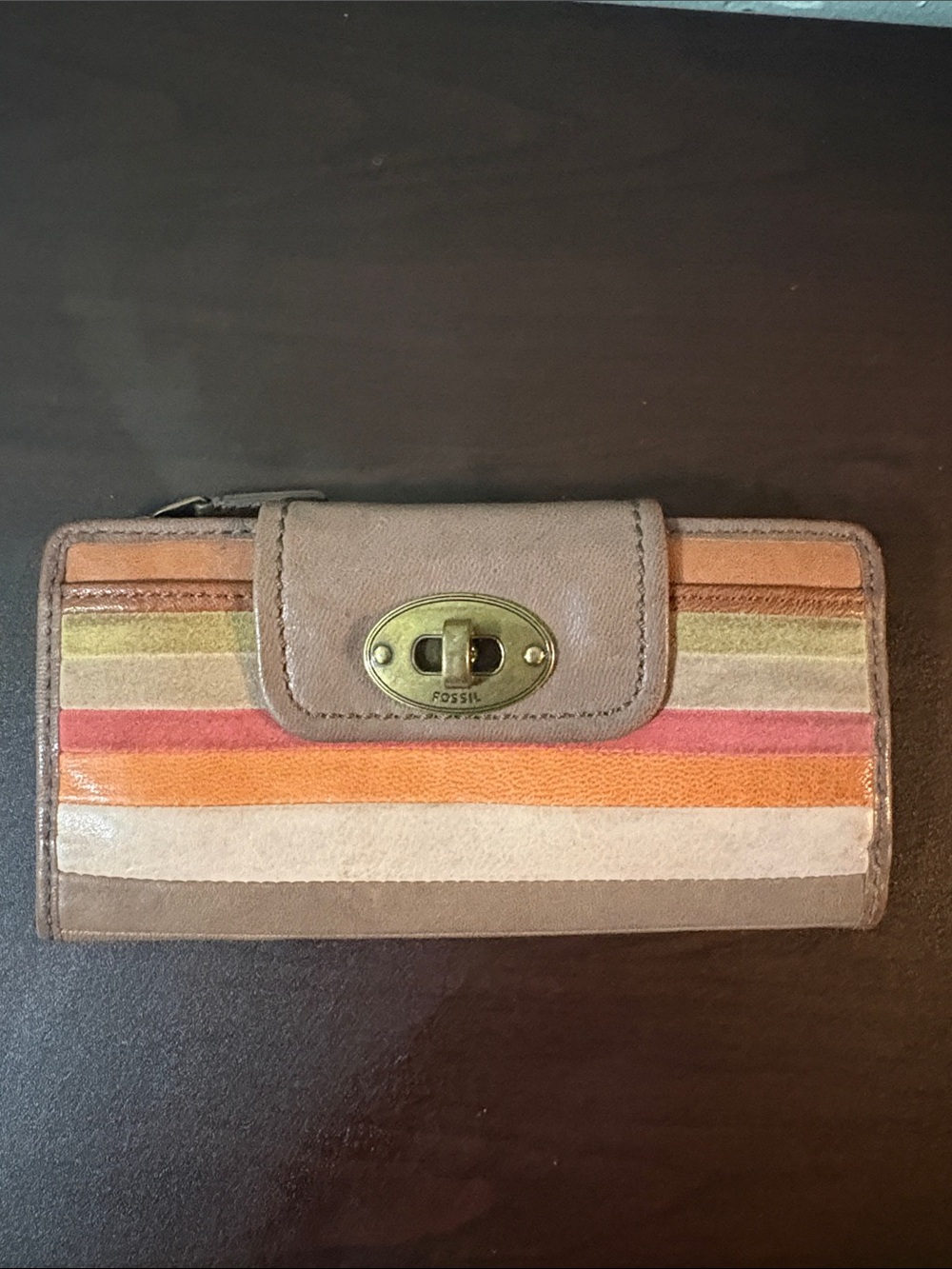 Fossil Striped Multicolor Suede Wallet with Taupe Trim